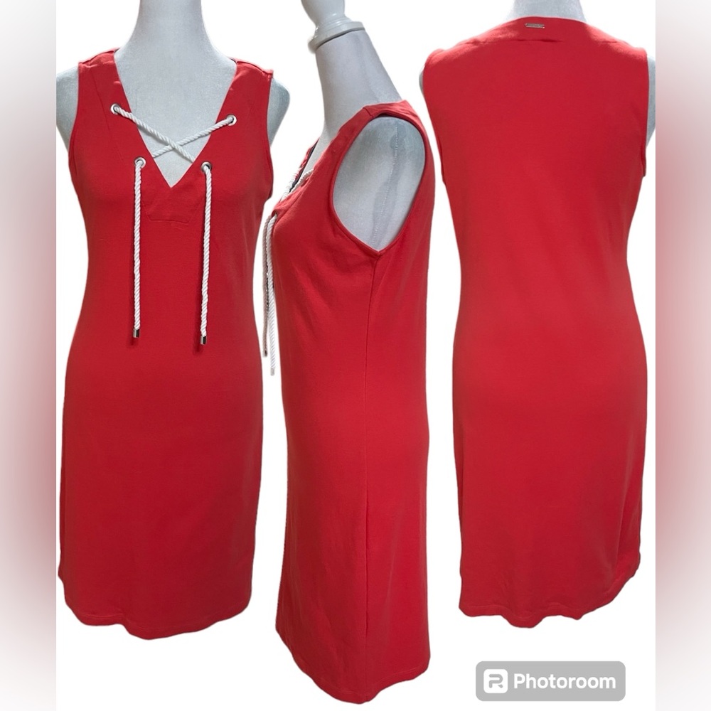 Nautica Red Sleeveless Above the Knee A-Line V-Neck Dress Size XS